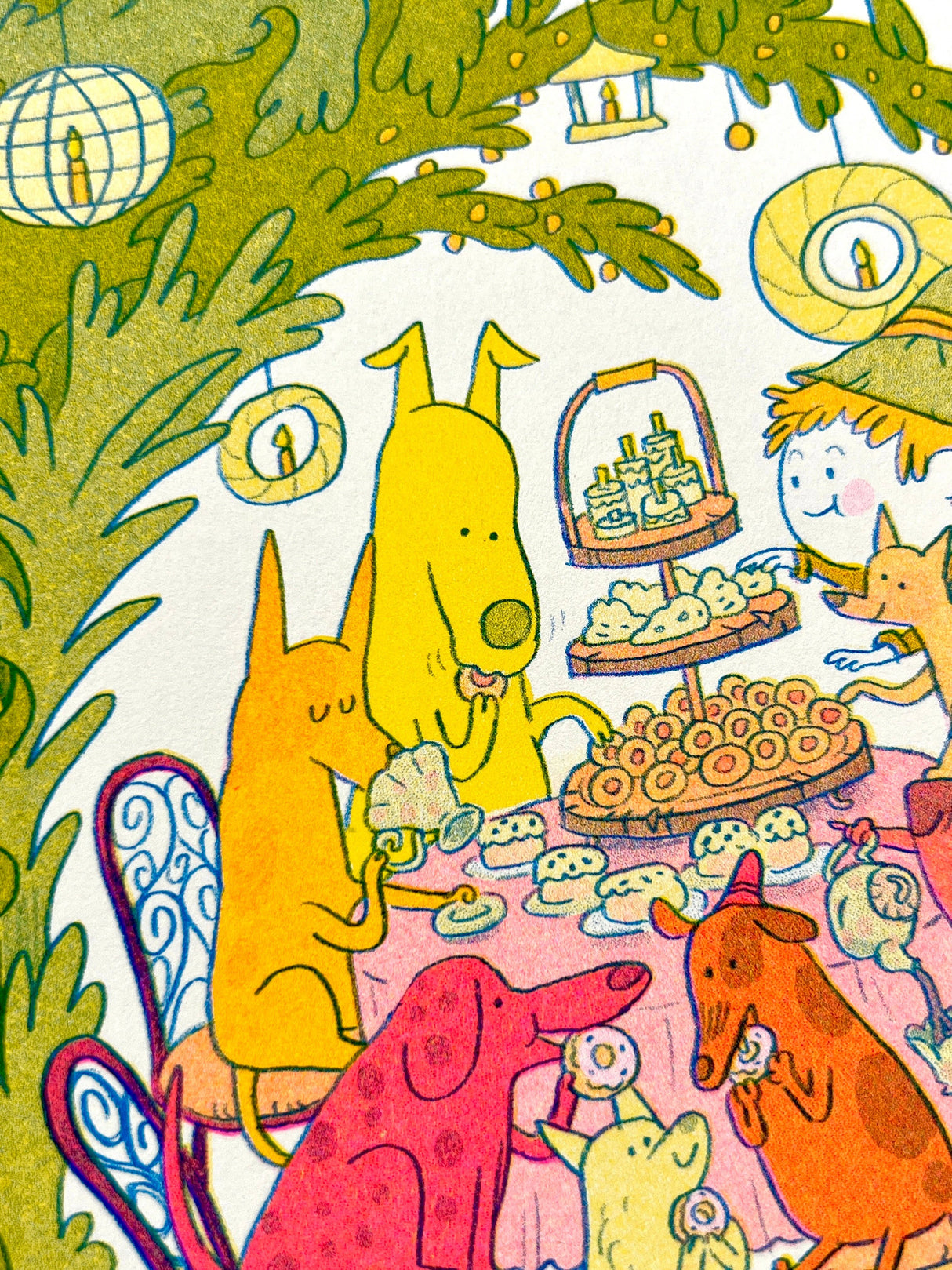 Doggy Tea Party Riso Art Print