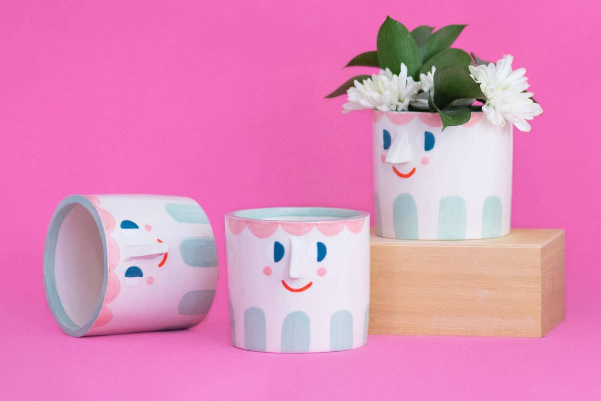 Friendly Face Ceramic Pot