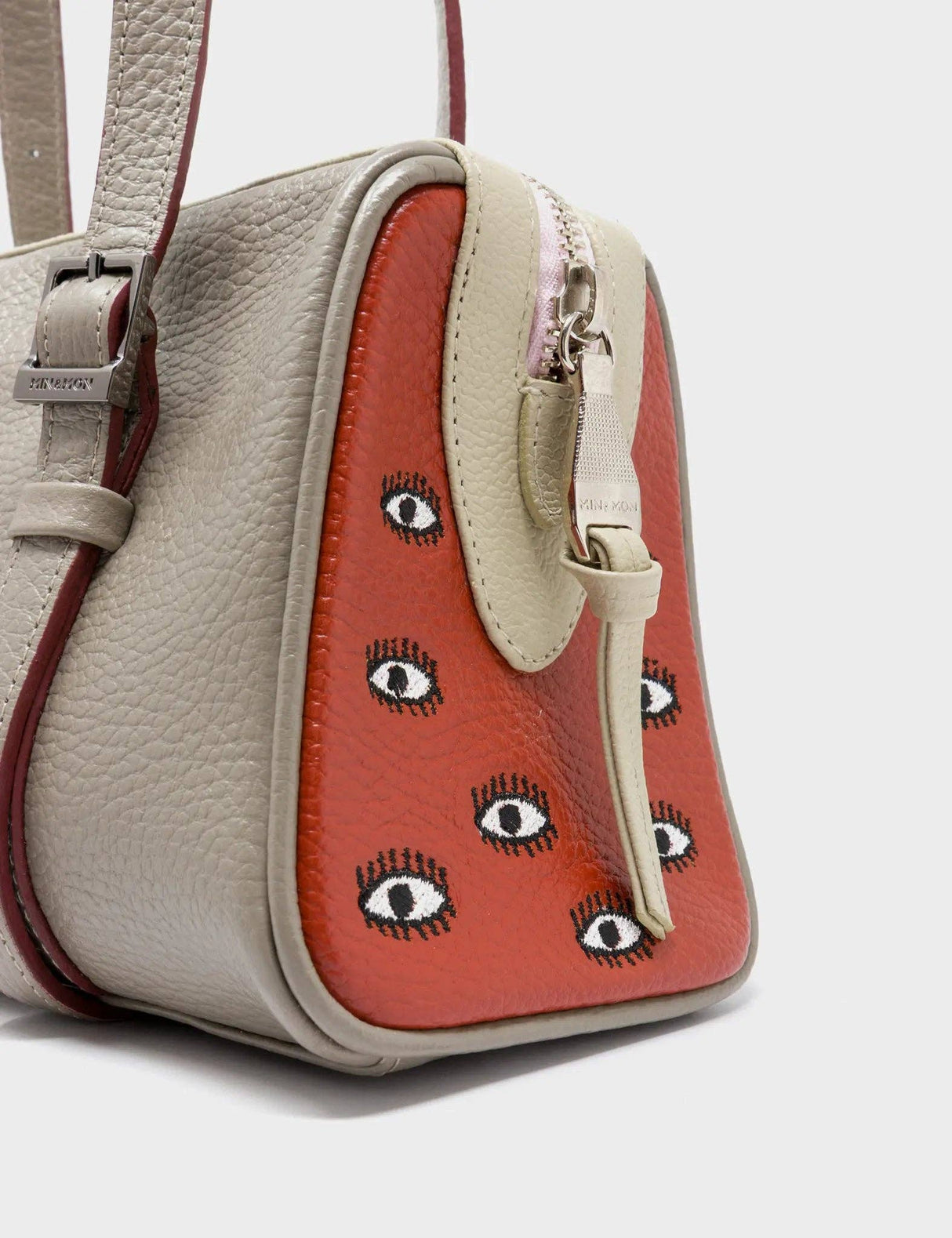 Esther Tuffet Brown Satchel Mini Bag - All Over Eyes Embroidery