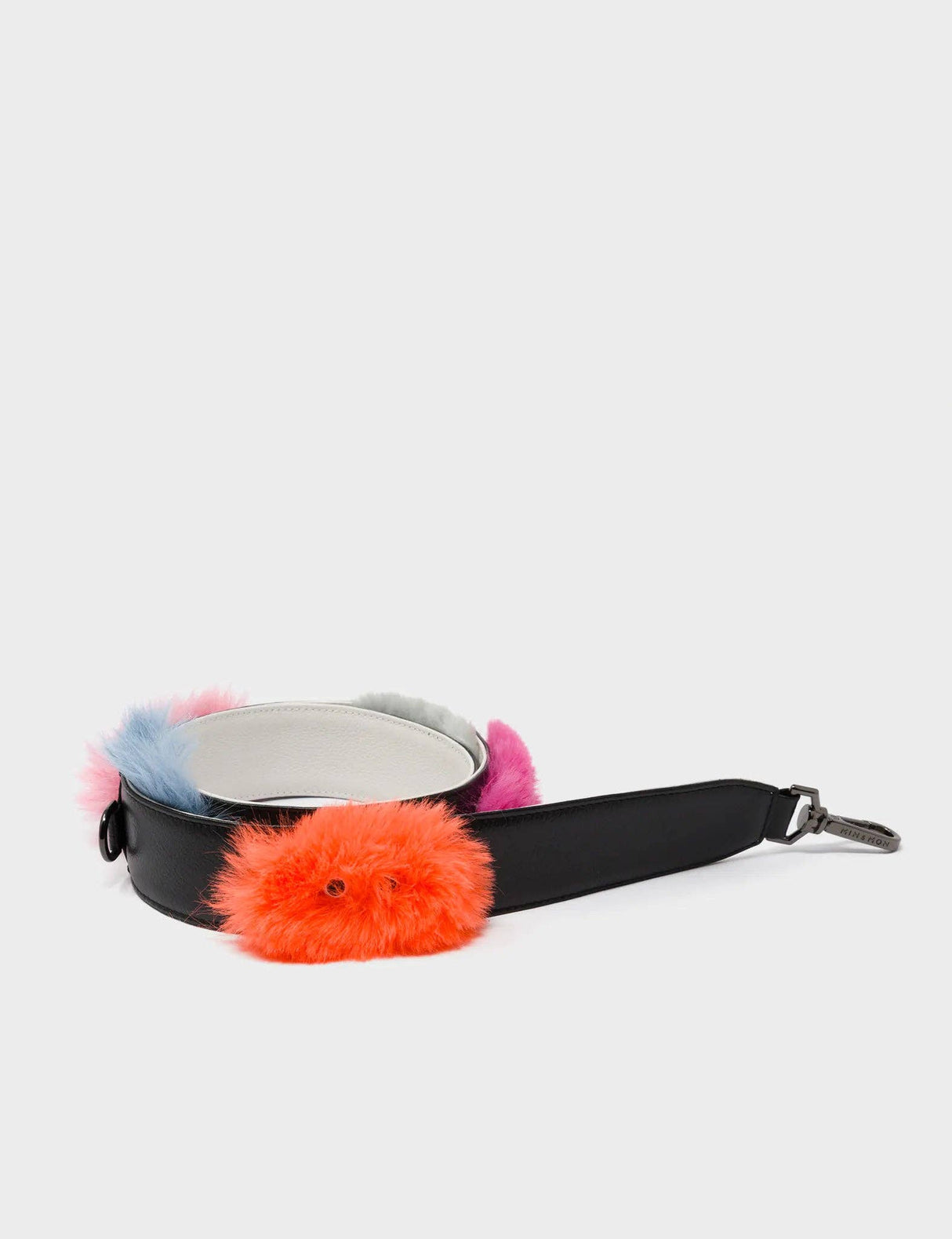Detachable Black Leather Shoulder Strap - Fuzzy Monsters Appliques