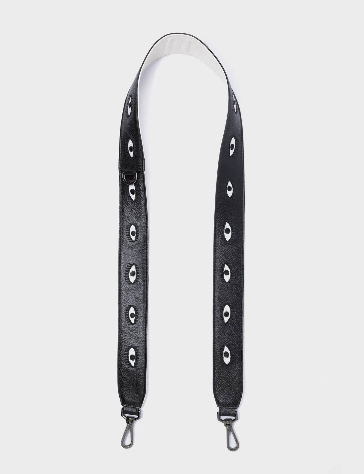 Detachable Black Leather Shoulder Strap All Over Eyes Embroidery