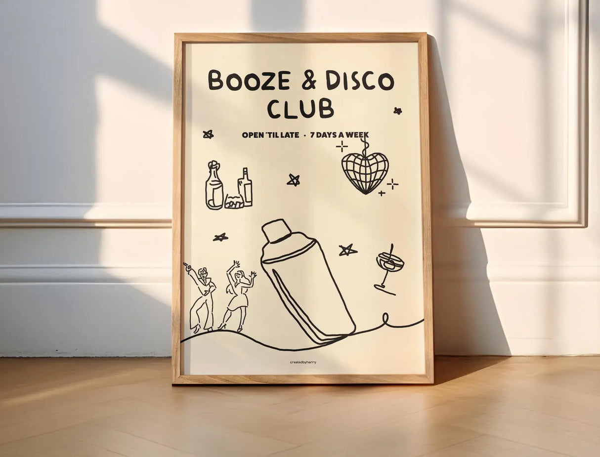 Booze & Disco Club Wall Art Print