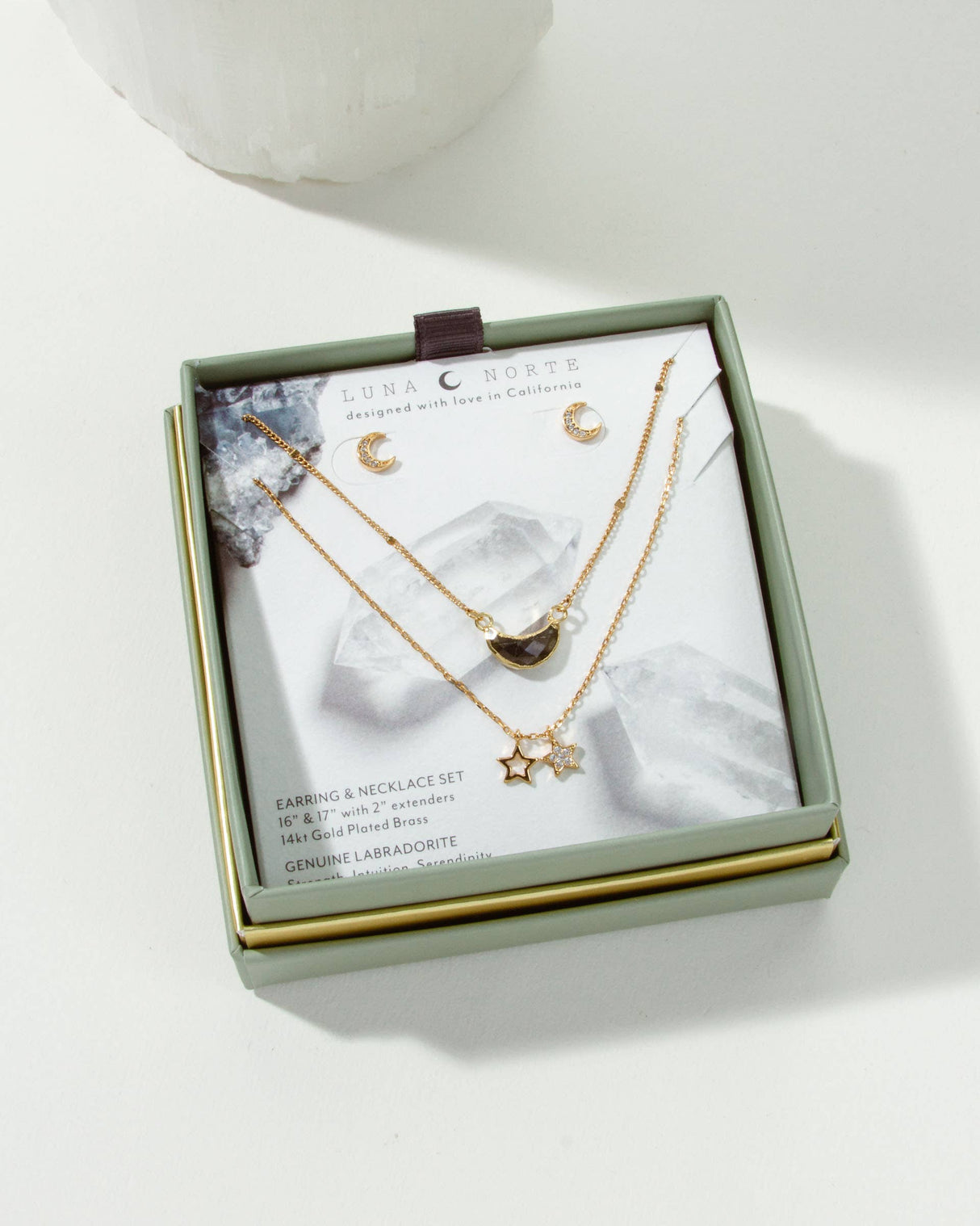 Moon and Stars Necklace Set- Labradorite