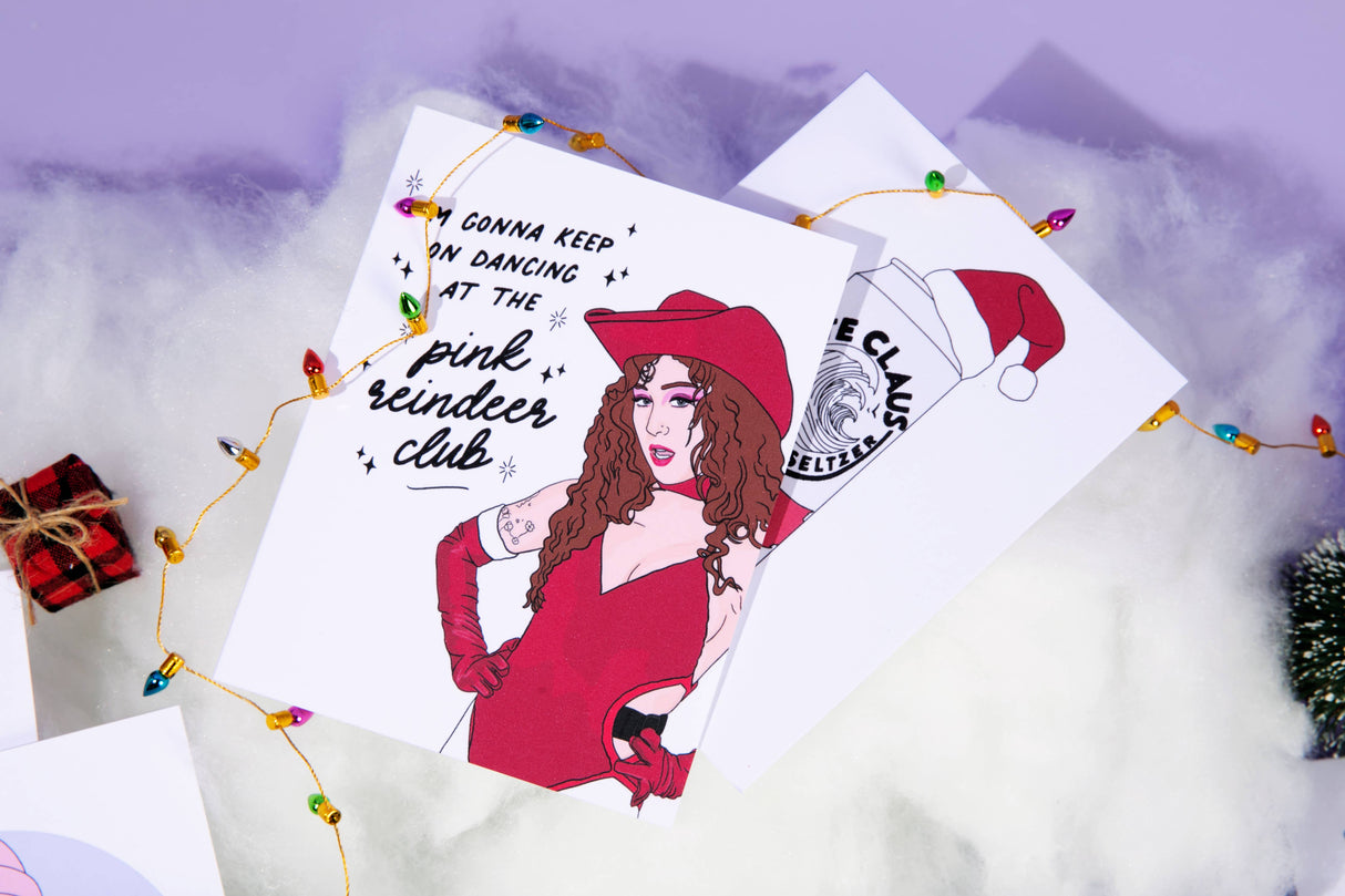 Pink Reindeer Club Holiday Card