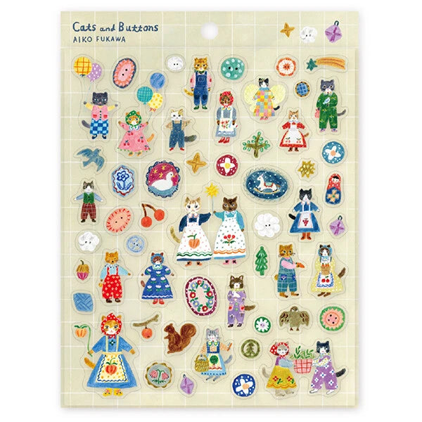 Cats & Buttons Sticker Sheet by Artist Aiko Fukawa