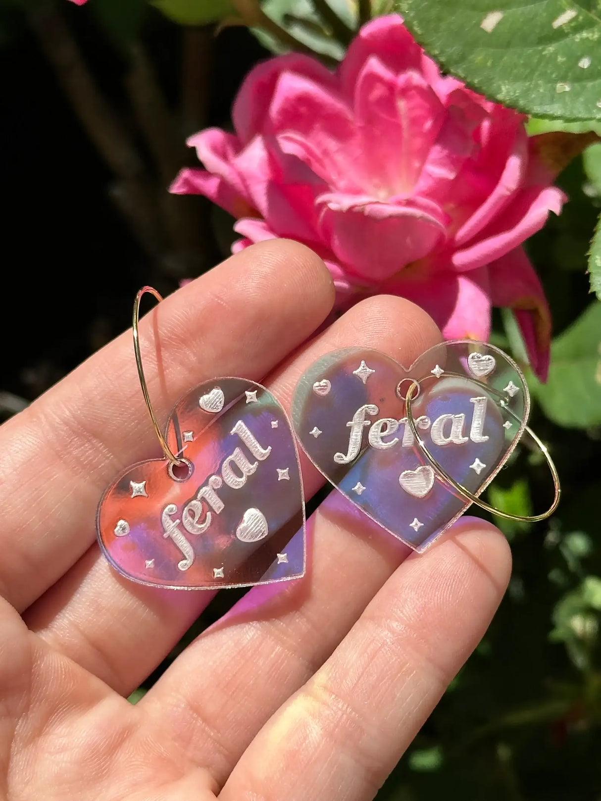 Feral Iridescent Heart Hoop Earrings