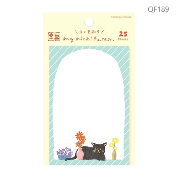 Vertical Flower & Cat Katanuki Fusen Sticky Notes by Furukawa Shiko