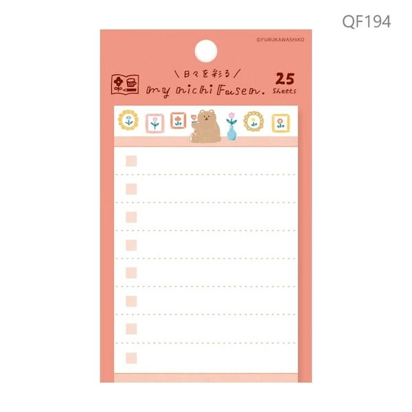 Vertical Bear & Flower Katanuki Fusen Sticky Notes by Furukawa Shiko