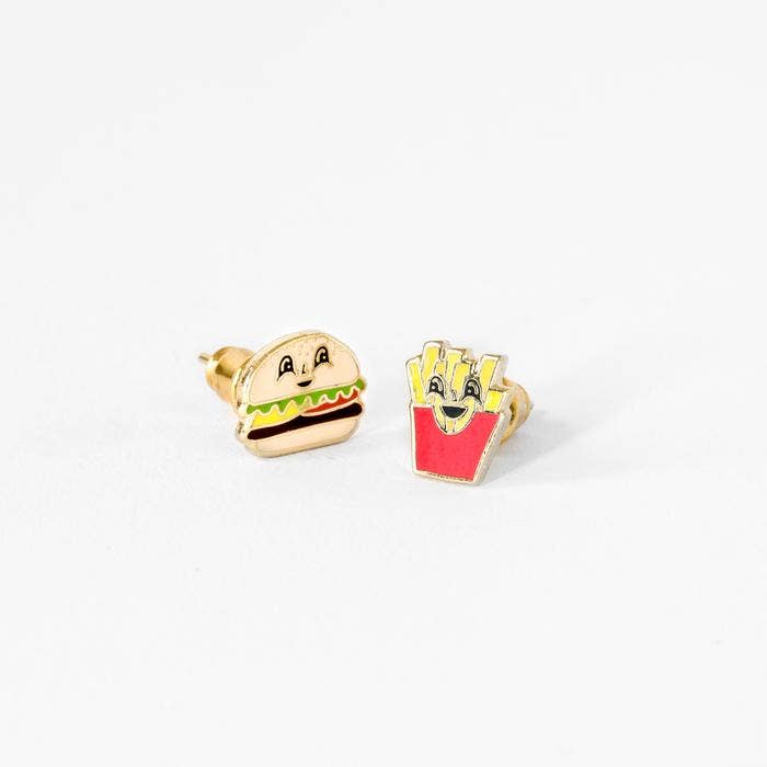 Burgers + Fries Earrings 22k Gold Guilded