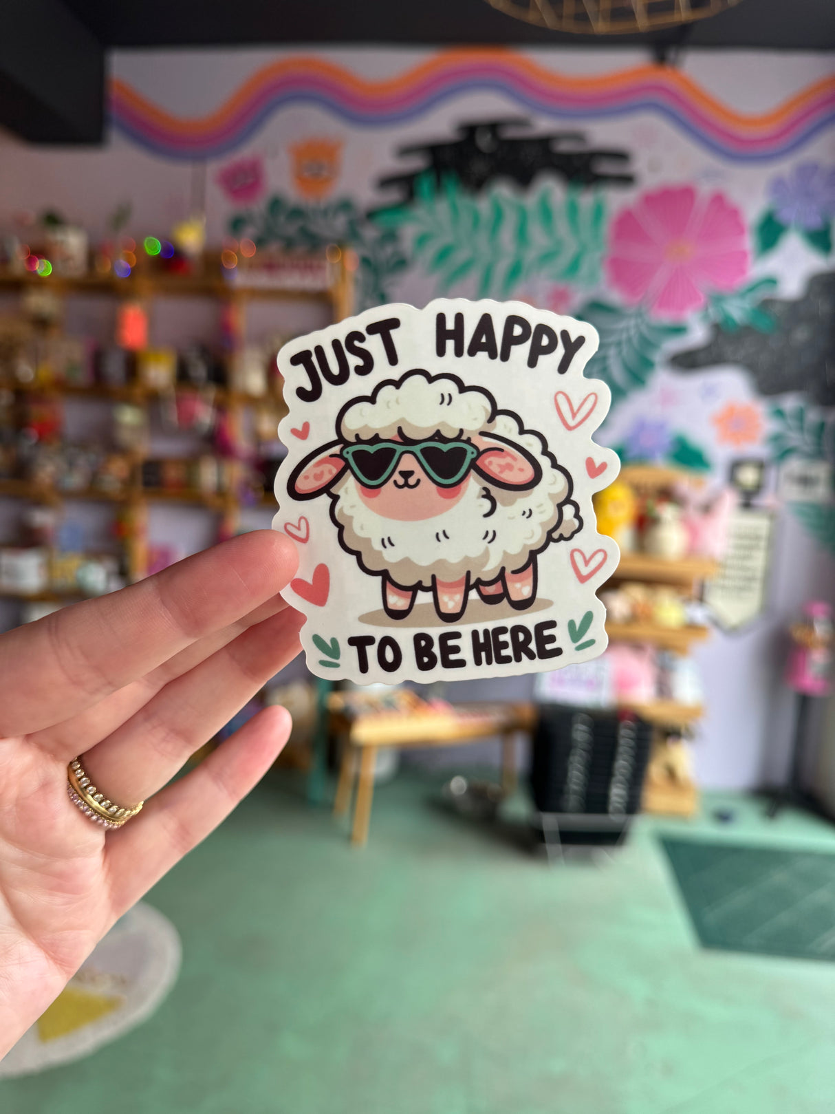 Just Happy To Be Here Sheep Sticker