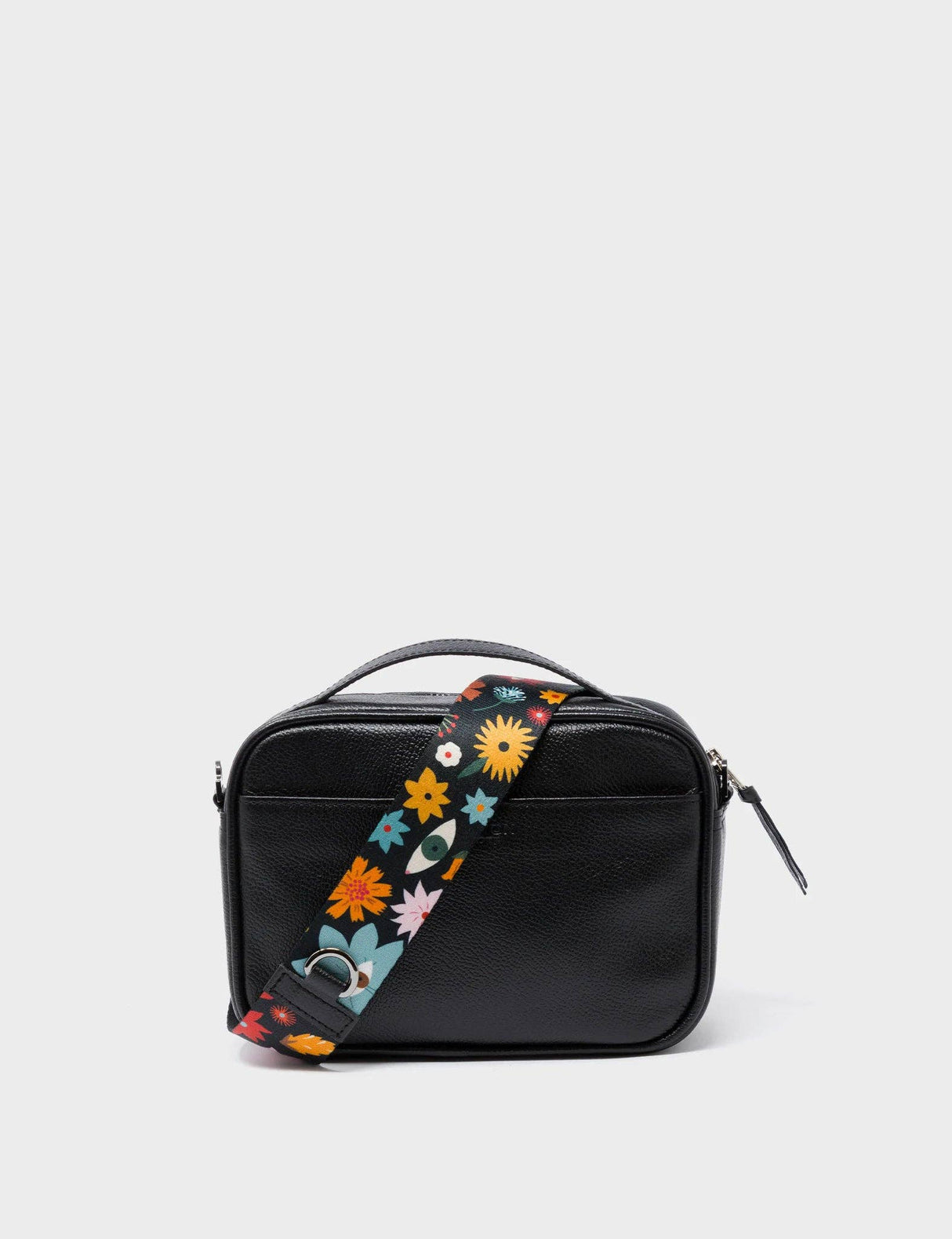 Verto Black Leather Crossbody Bag - Tiger and Flowers Embroidery