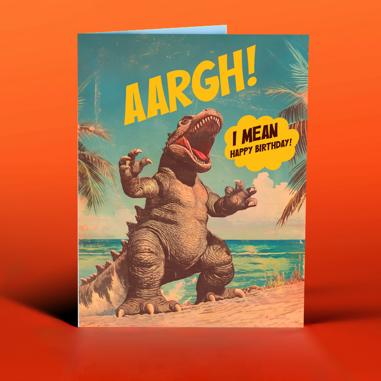Godzilla Beach Birthday Party Card