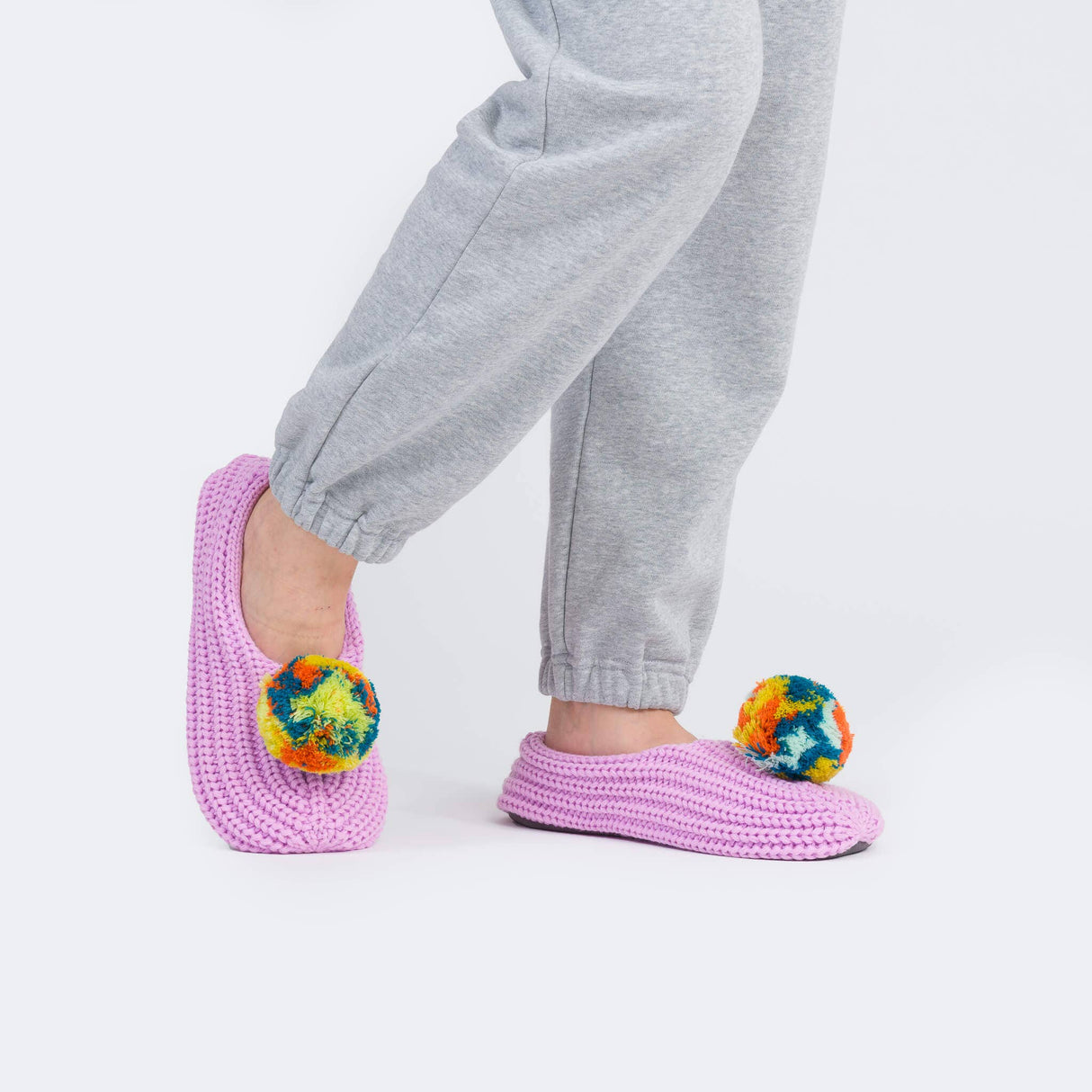 Marble Pom Knit Slippers