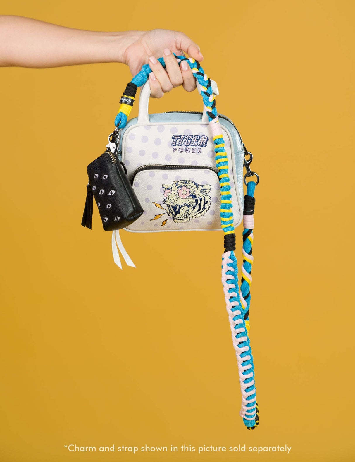 Florence Pouch Charm - Black Leather Keychain Eyes Embroidery