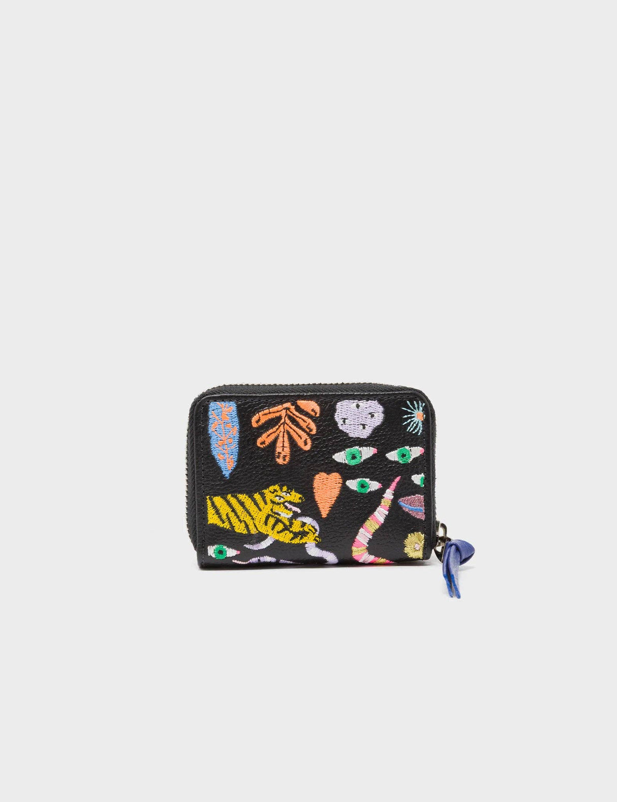 Frodo Black Leather Zip Around Wallet - Autumn Blush Embroidery