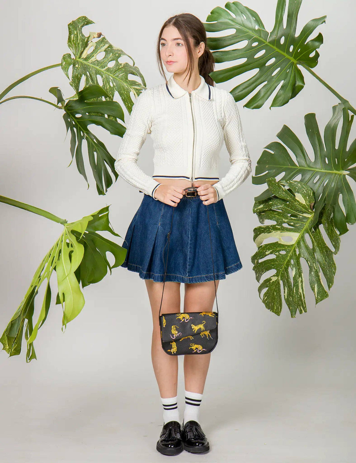 Bruno Mini Crossbody Black Leather Bag - Tiger Rumble Design