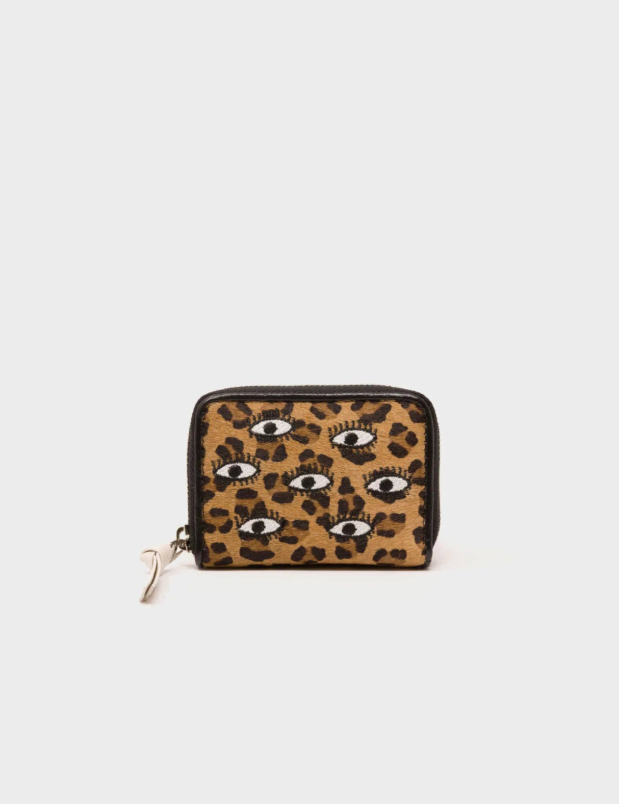Frodo Animal Print Leather Zip Around Wallet - All Over Eyes Embroidery