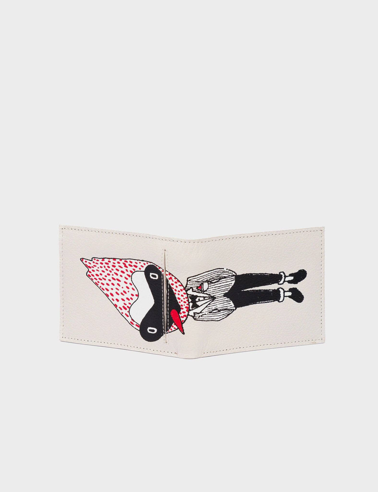 Felicia Cream Leather Bifold Wallet - Preppy Bird Print