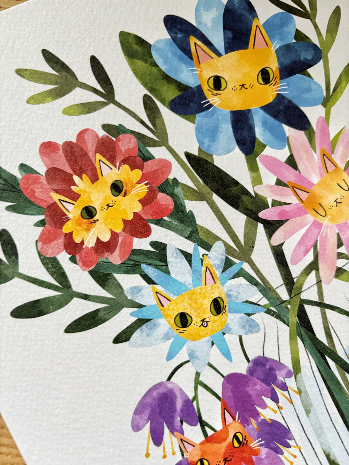 A3 Flower Cats Art Print, Cats and Flowers