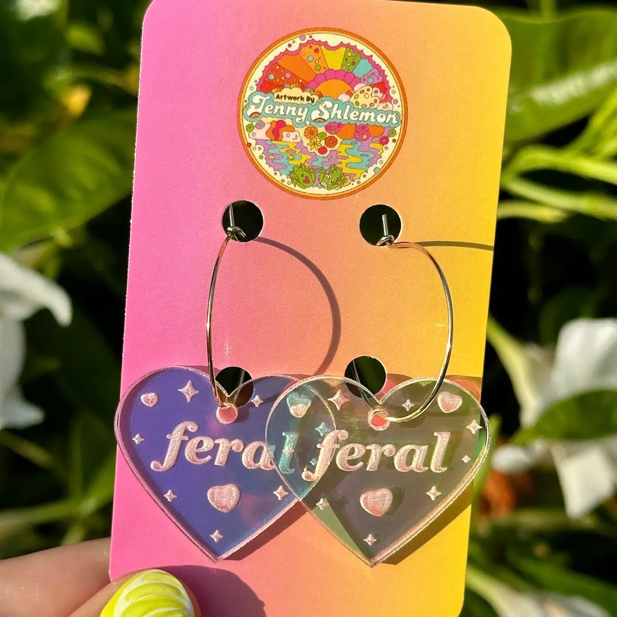 Feral Iridescent Heart Hoop Earrings