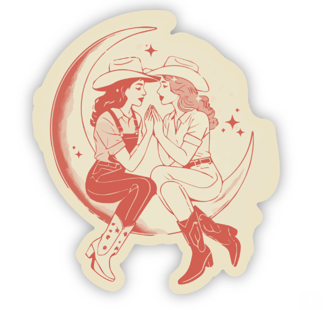Cowgirl Chics Hanging in the Moon Sticker