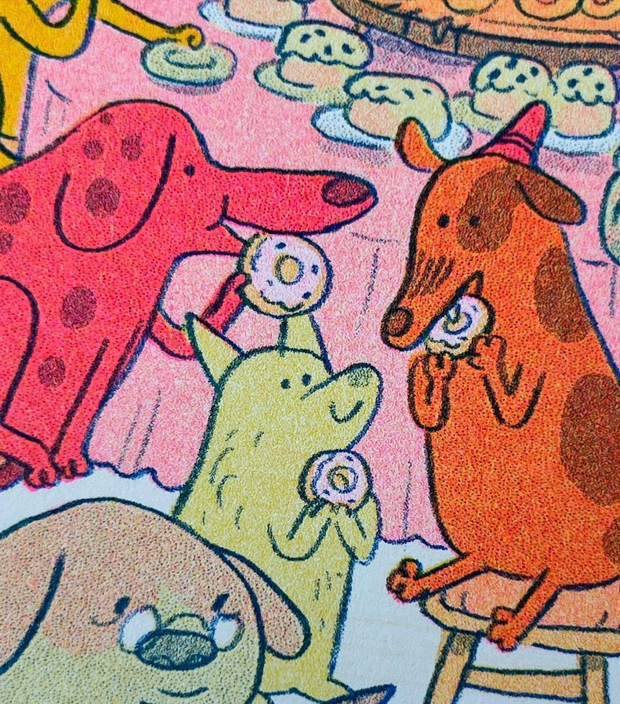 Doggy Tea Party Riso Art Print