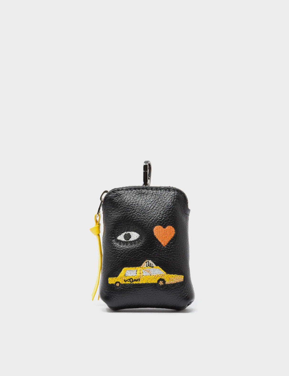 Black Leather Keychain Eye Love New York Embroidery Florence Pouch Charm