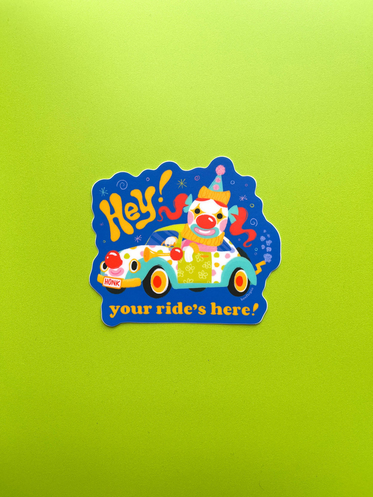 Your Ride's Here Clown Car Vinyl Sticker