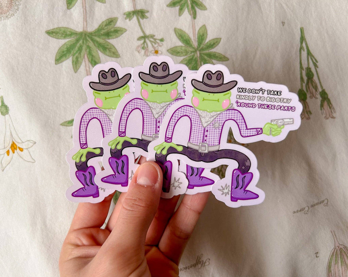 Pride Cowboy Frogs | We Don't Take Kindly to Bigotry Sticker