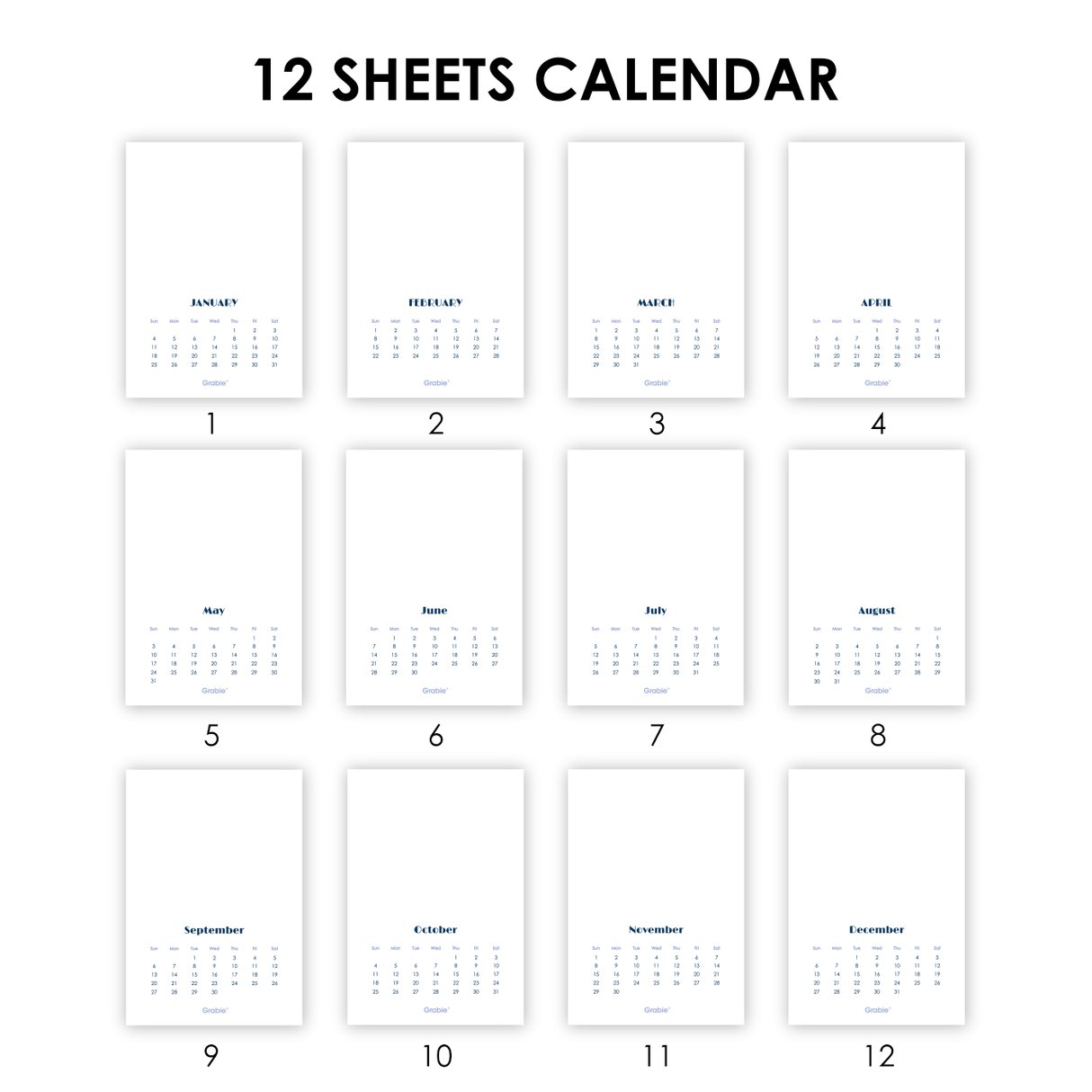 12-Month Watercolor Calendar Set For 2026