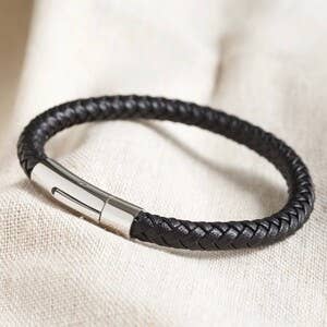 Mens Vegan Leather Bracelet in Black - Medium