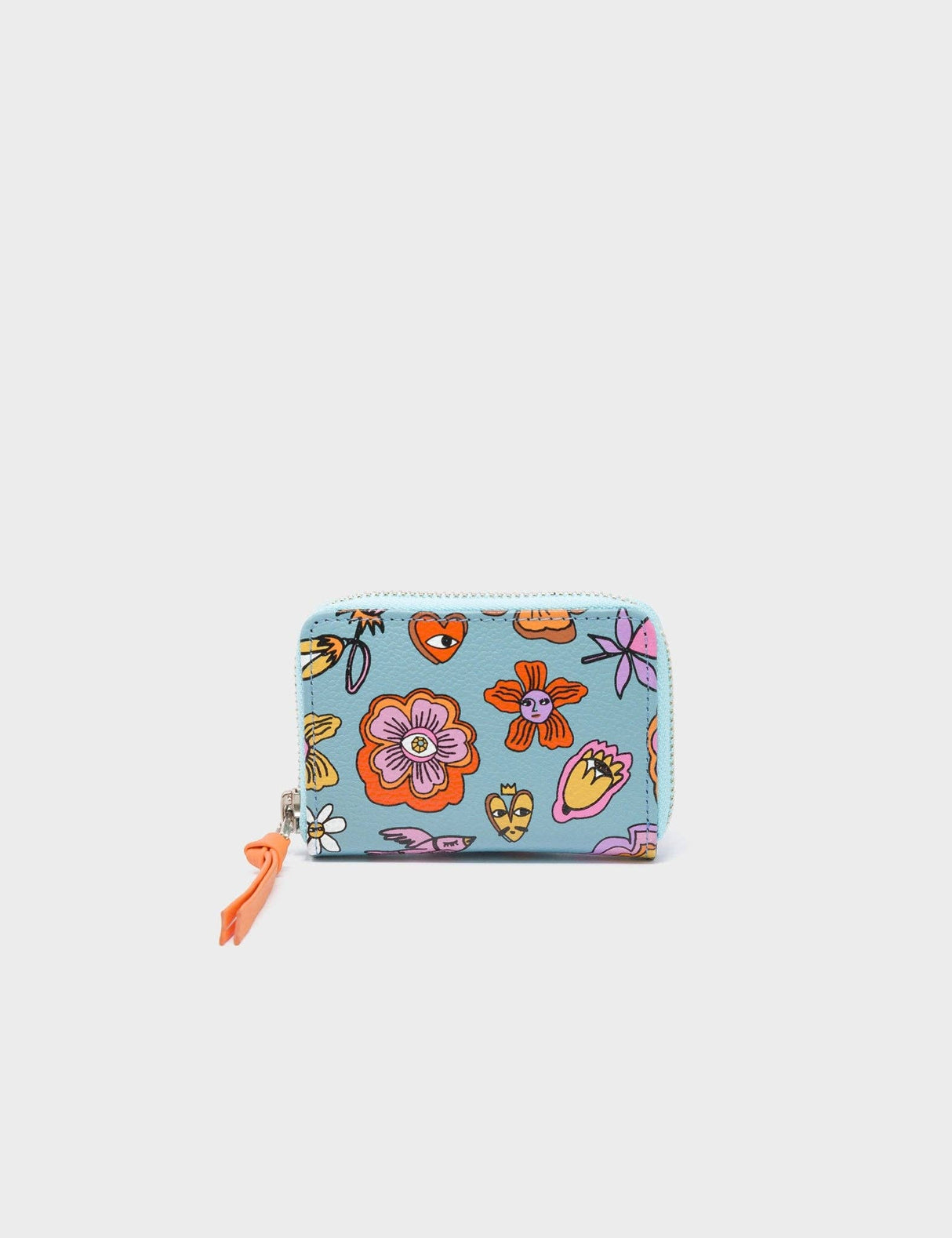 Frodo Sterling Blue Leather Zip Around Wallet - Vintage Bloom Print