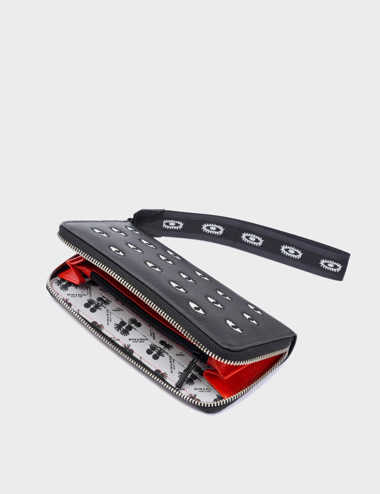 Francis Black Leather Wallet - All Over Eyes Embroidery