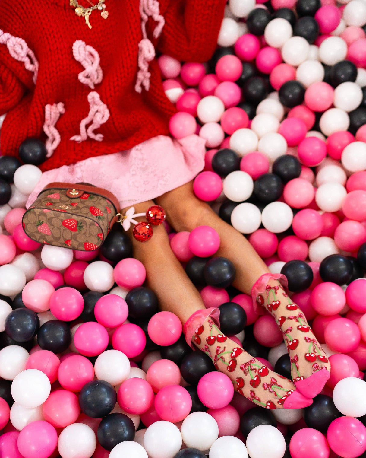 Cherry Bow Ruffle Sheer Crew Sock