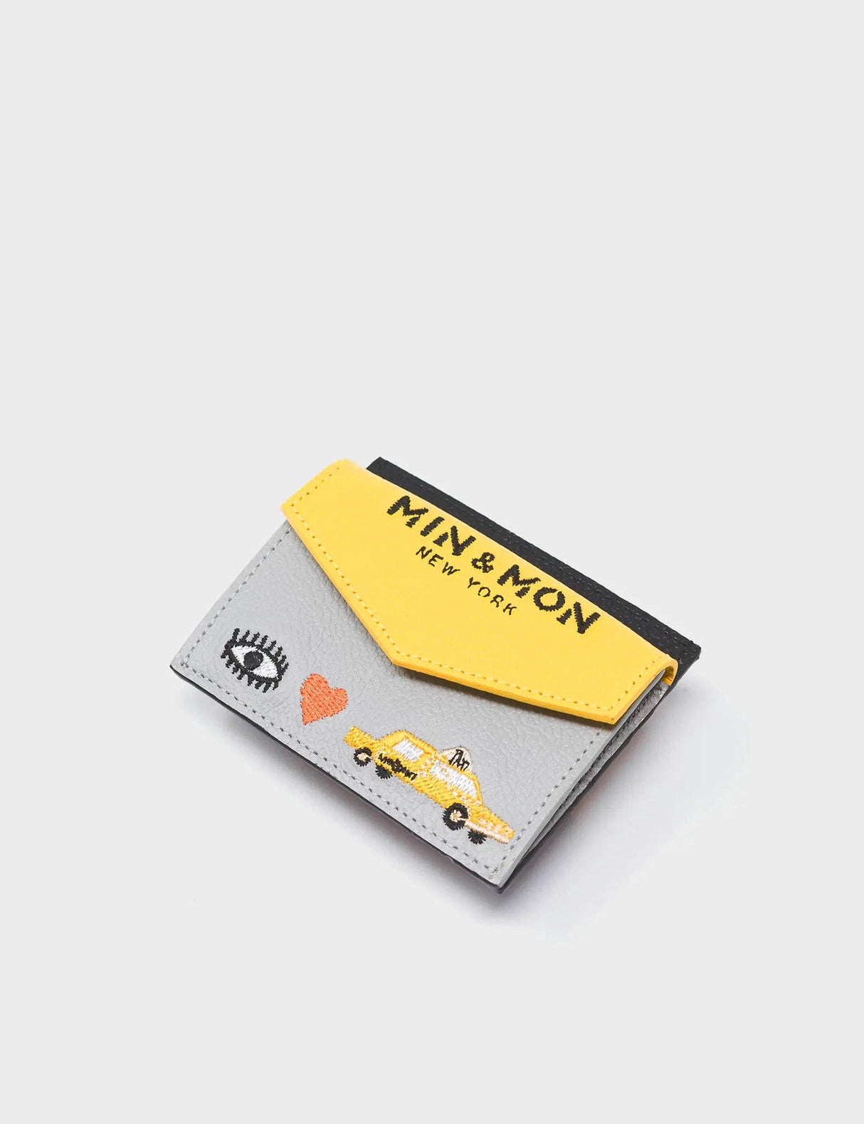 Felix Yellow and Gray Leather Cardholder - Eye Love New York Embroidery