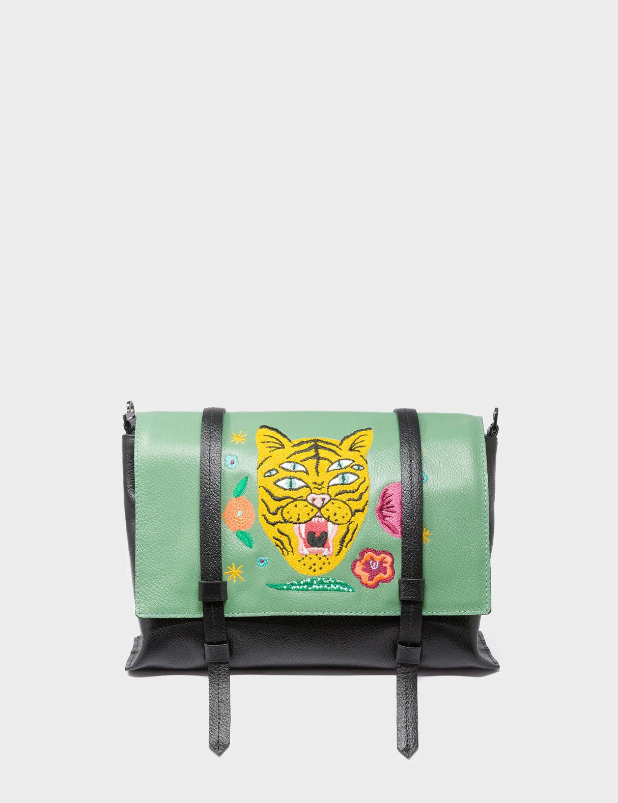 Victor Basil Green Reversible Small Messenger Bag - Happy Tiger Design