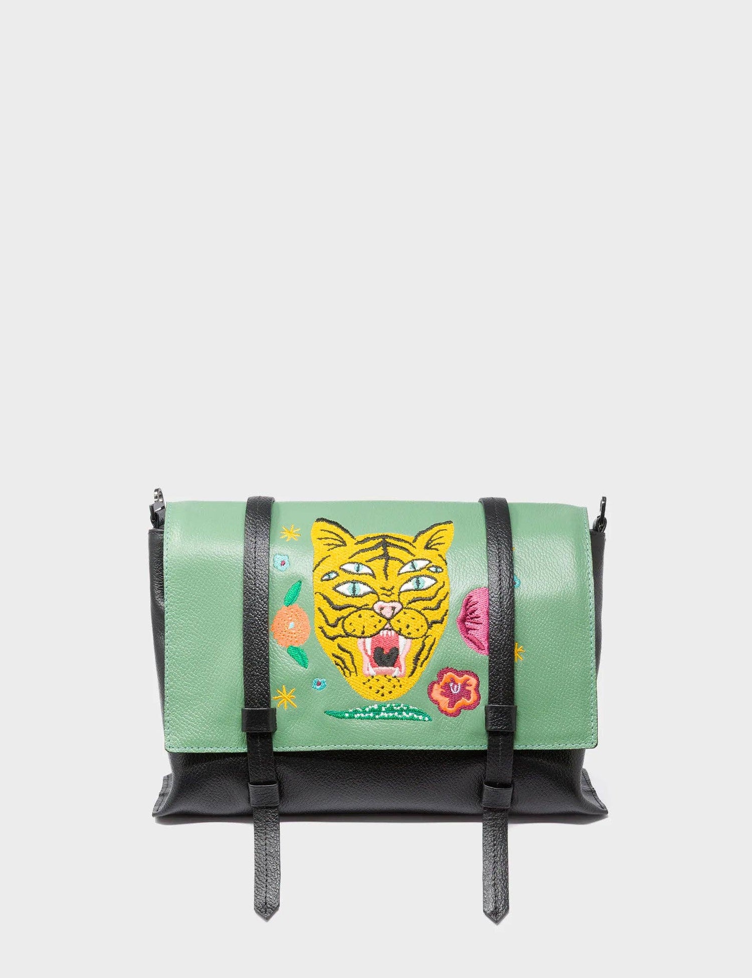 Victor Basil Green Reversible Small Messenger Bag - Happy Tiger Design
