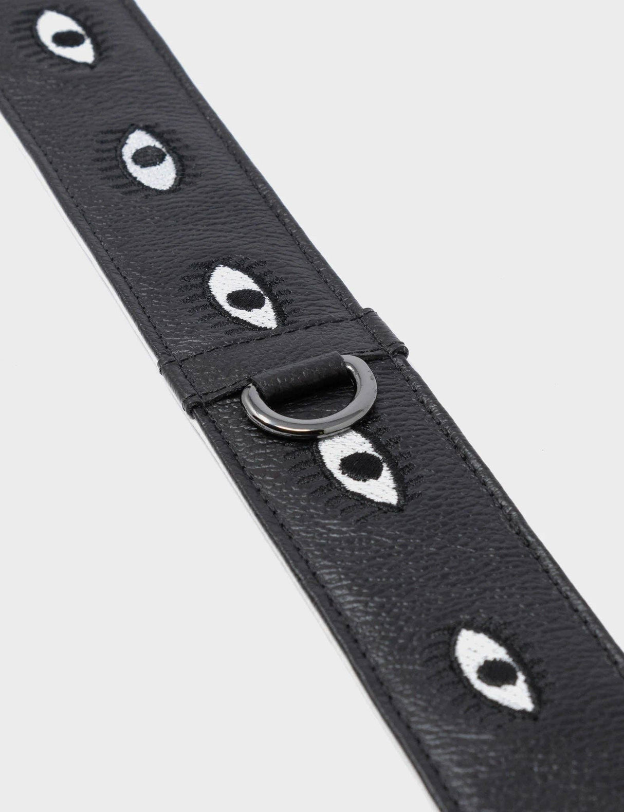 Detachable Black Leather Shoulder Strap All Over Eyes Embroidery