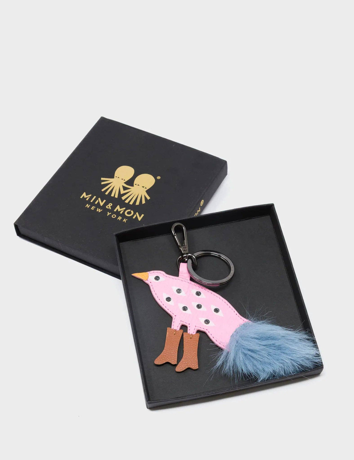Bird In Boots Charm - Soft Neon Pink Leather Keychain