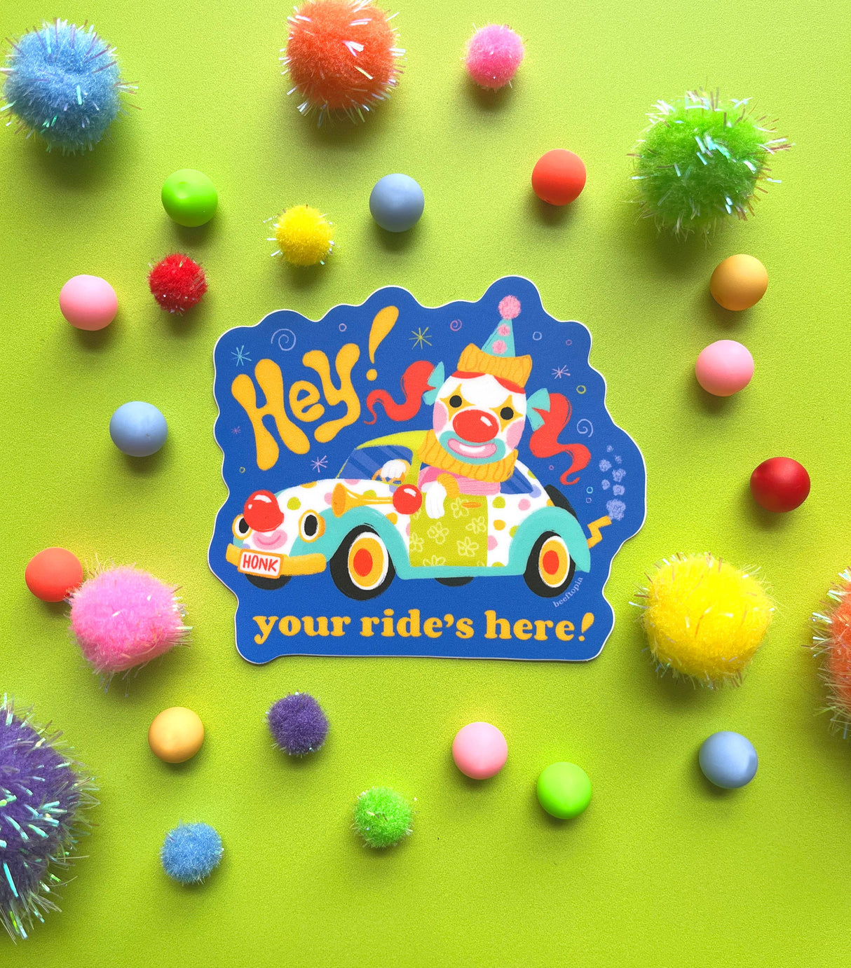 Your Ride's Here Clown Car Vinyl Sticker