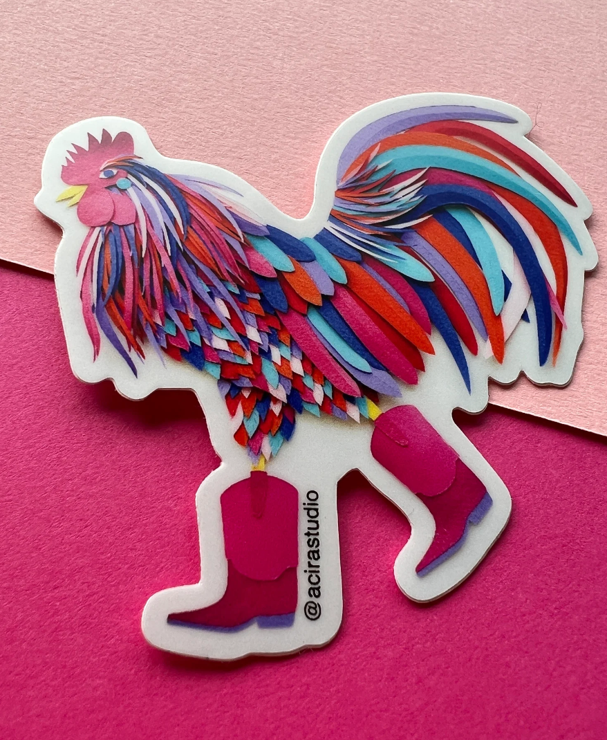 El Gallo with Pink Boots Sticker