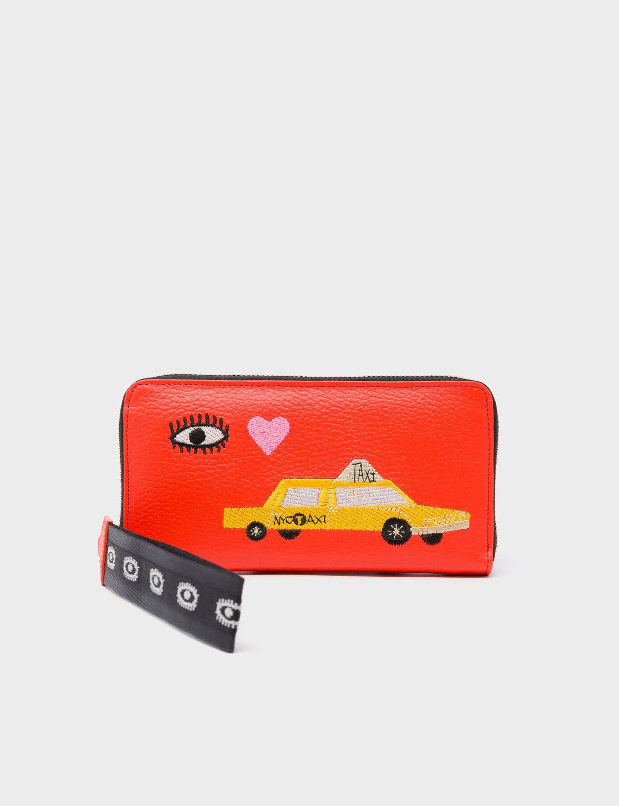 Francis Fiesta Red Leather Wallet - Eye Love New York Embroidery