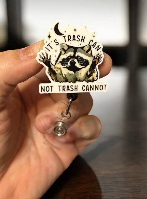 Funny Raccoon Trash White Badge Reel