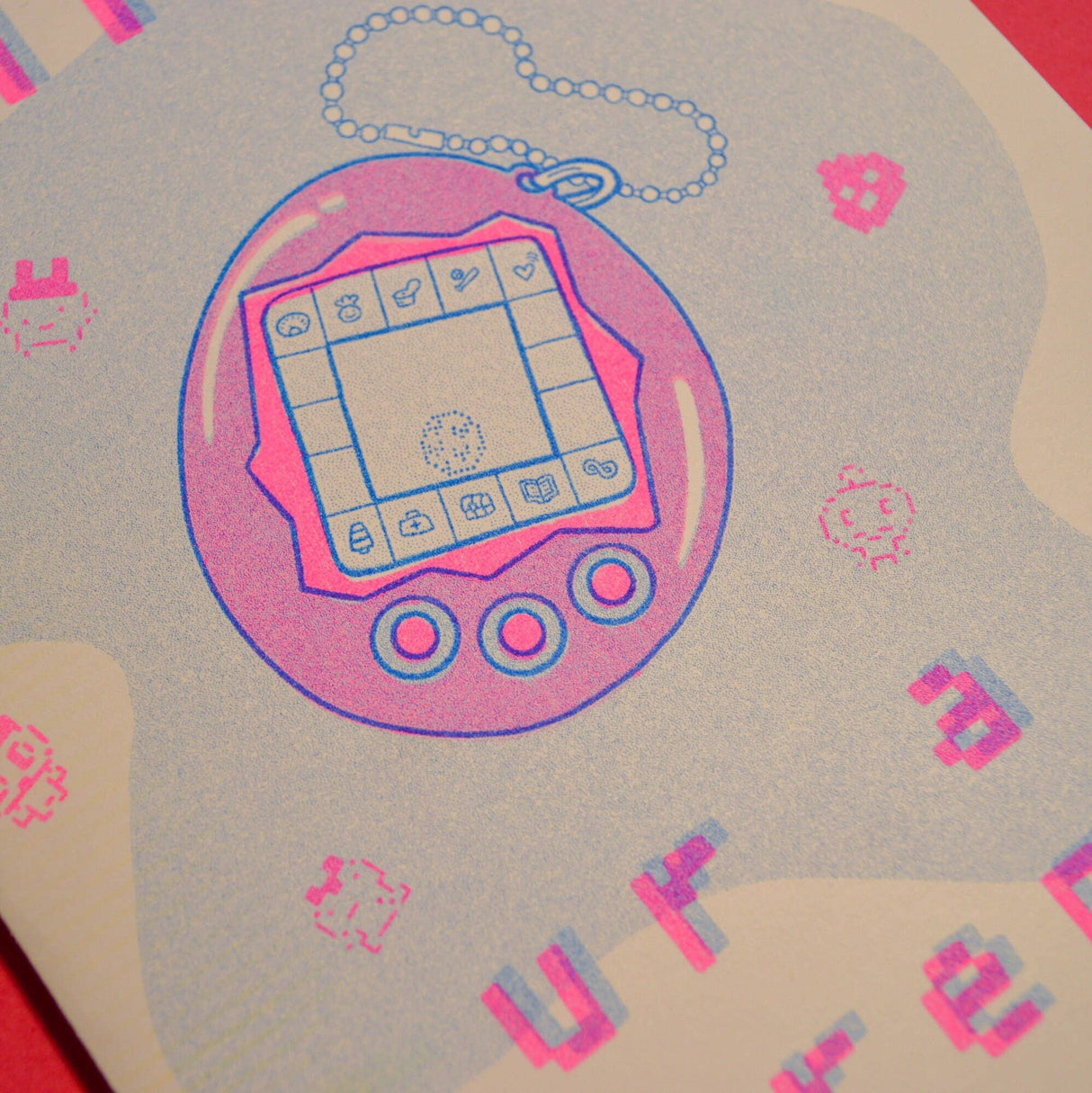 Tamagotchi New Baby Risograph Greeting Card