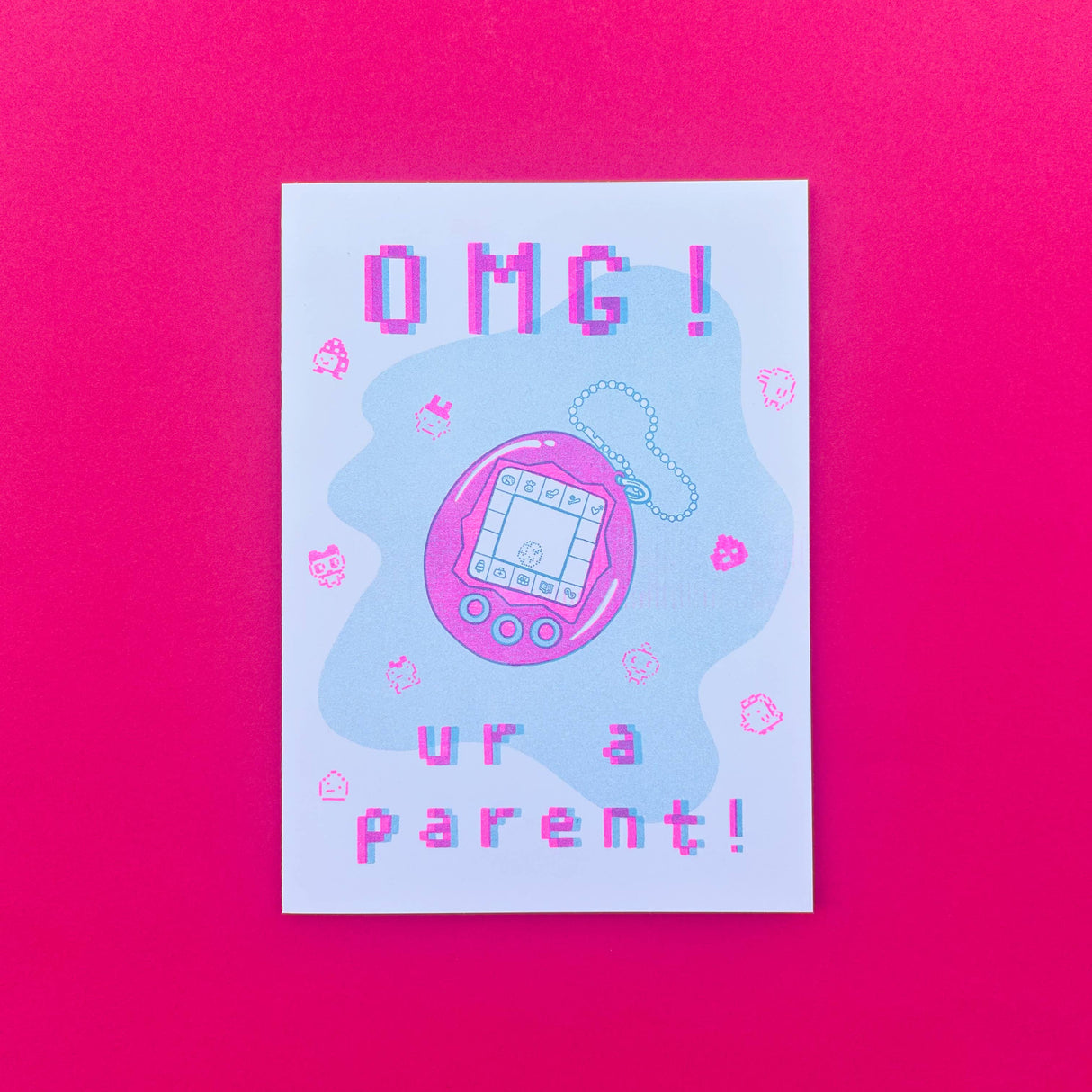 Tamagotchi New Baby Risograph Greeting Card