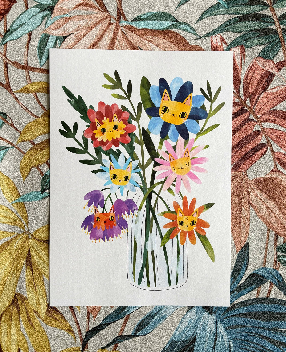 A3 Flower Cats Art Print, Cats and Flowers