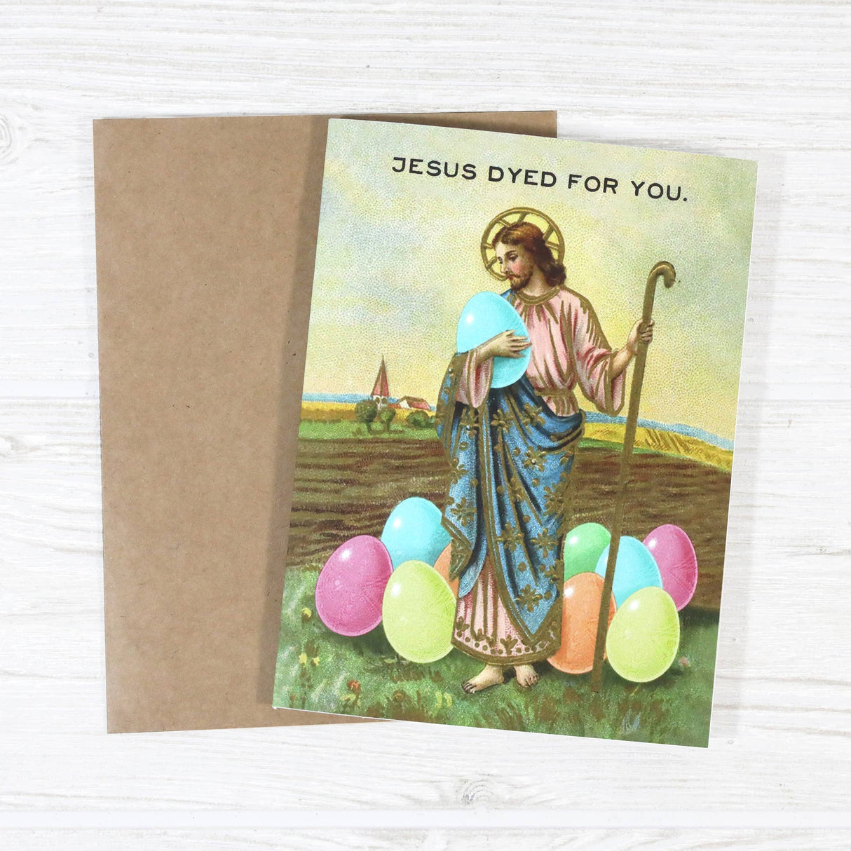 Jesus Dyed for You - Irreverent Vintage Style Easter Card
