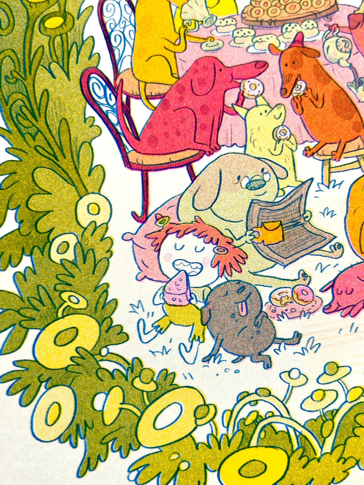 Doggy Tea Party Riso Art Print