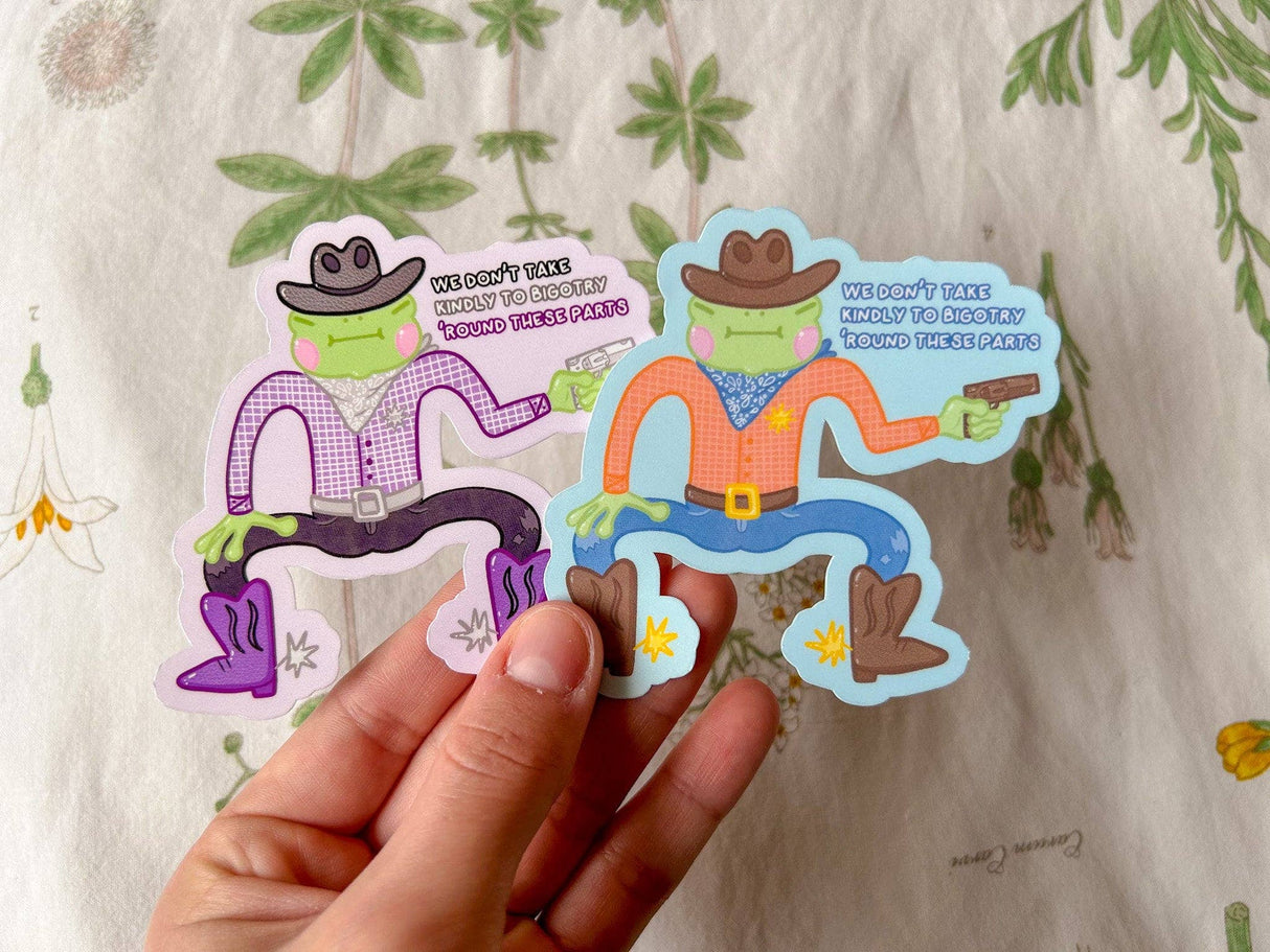 Pride Cowboy Frogs | We Don't Take Kindly to Bigotry Sticker