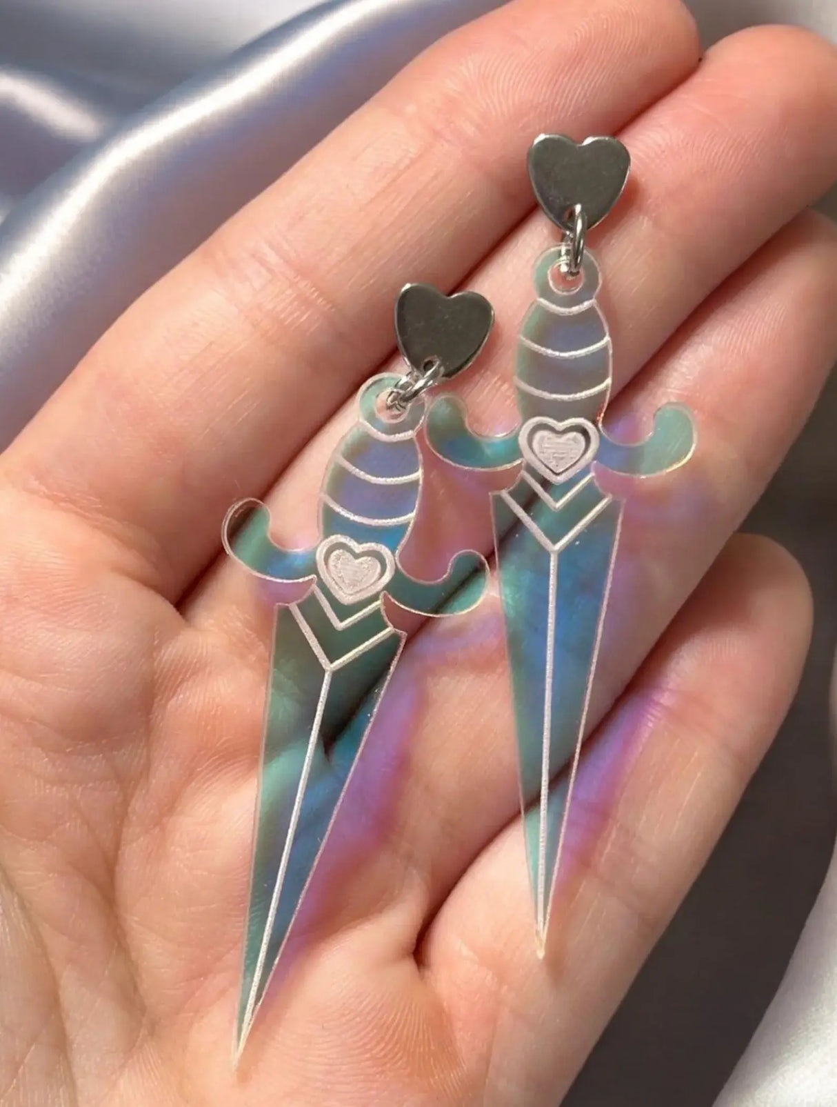 Iridescent Heart Dagger Earrings